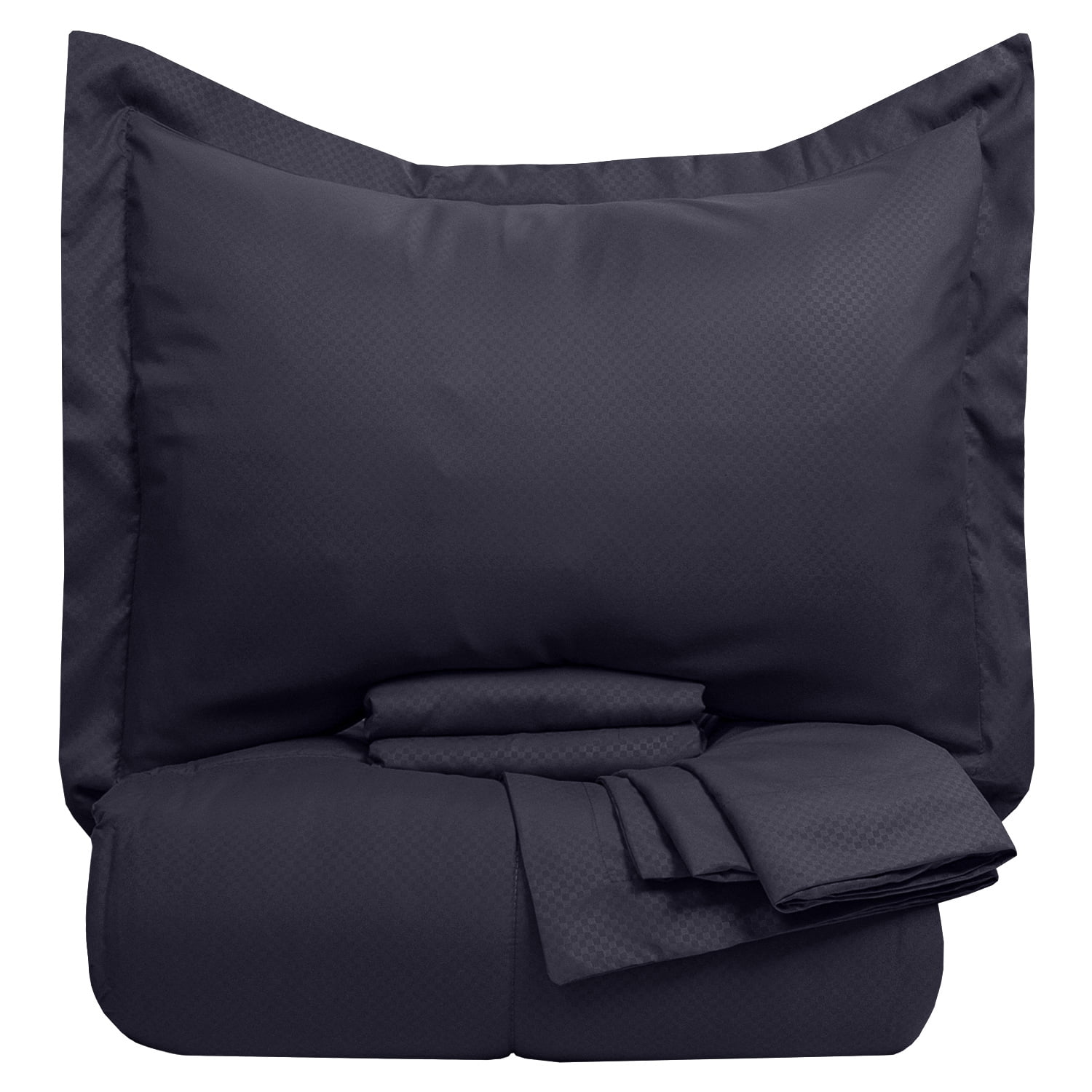 Sweet Home Collection Microfiber 8 Piece Bed In A Bag Checkered Comforter Set - Navy, Queen