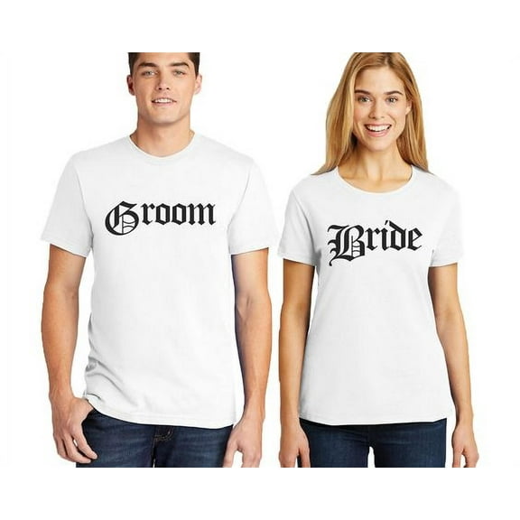 Matching Couple Shirts Groom Bride Men Women Couple Tshirts Printed Shirt (White/White) ( Men XL / Women 2XL)