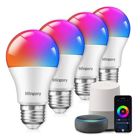 

Minpory Smart Light Bulbs 10W 900LM RGB Color Changing Dimmable WiFi LED Bulb Works with Google Home Alexa Smart Life App Control 4 Pack