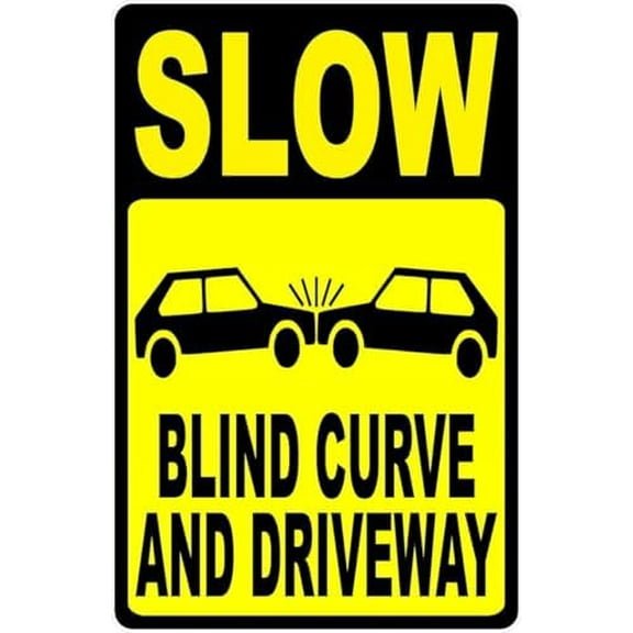 Slow Blind Curve and Driveway Sign Speed Limit Slow Signs Metal Tin Signs 12 X 8 Inches Safety Caution Sign for Indoor or Outdoor