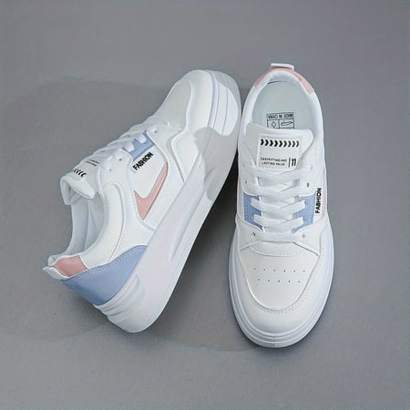 

EZHWL Colorblock Women‘s Casual Sneakers with Soft Platform Sole Comfortable Lace Up Walking Skate Shoes for Preppy Style-Low-top Trainers