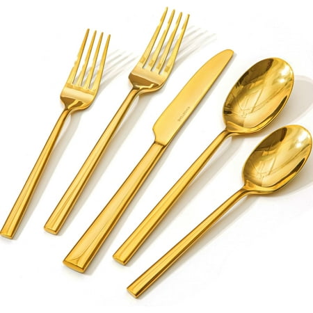 

Gold Silverware Set 40-Piece Forged Flatware Set Cutlery Set Premium Stainless Steel Service for 8 for Kitchen Home Wedding Party Mirror Polished Dishwasher Safe