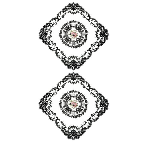 Uxcell 2Pack 12x12-in Retro Lace Placemat Square French Crochet Doilies, Black