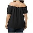 thumbnail image 4 of USSUMA Womens Summer Tops Plus Size Ruffle Basic T-Shirts for Women Trendy Solid Color Blouses Tops Dressy Off Shoulder Tunic Plus Size Shirts for Women, 4 of 8