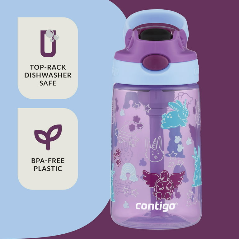 Contigo Kids Water Bottle 14 oz with Autospout Technology Spill Proof  Easy-Clean Lid Design Ages 3 Plus Top Rack Dishwasher Safe 3-Pack  Purple/Blue/Pink