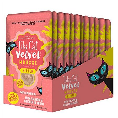UPC: 0693804480194 | Tiki Pets Cat Velvet Mousse Grain Free Wet Cat Food Silky Smooth Kitten Food  12 Pouches 2.4oz Salmon