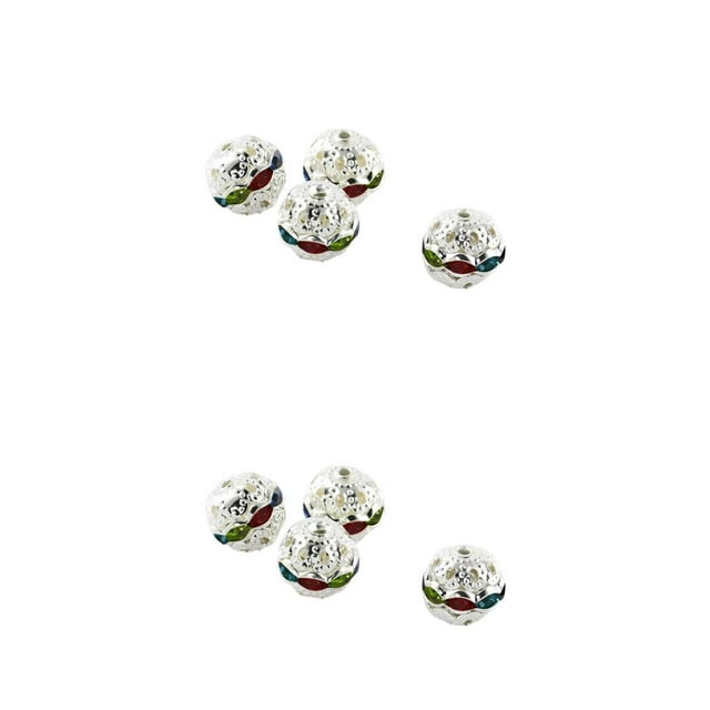 Maoww 100 Pcs Perles en Strass avec Trous Perles Rondes Accessoires Bijoux Argent/couleur Mixte 10mm Argent/couleur Mixte 10mm 2Set