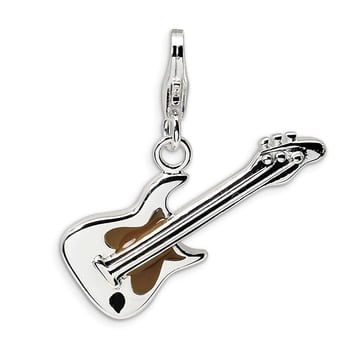 Lex & Lu Sterling Silver Antiqued Electric Guitar w/Lobster Clasp Charm