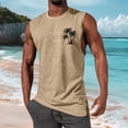 thumbnail image 2 of Mens Graphic Cotton Tank Tops Sleeveless Muscle Shirts Beach Hawaiian Coconut Tree Patriotic Tank Tops Khaki, 2 of 5