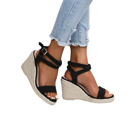 

Avamo Womens Wedge Platform Espadrille Cross Ankle Strap Slingback Open Toe Summer High Heel Casual Sandals
