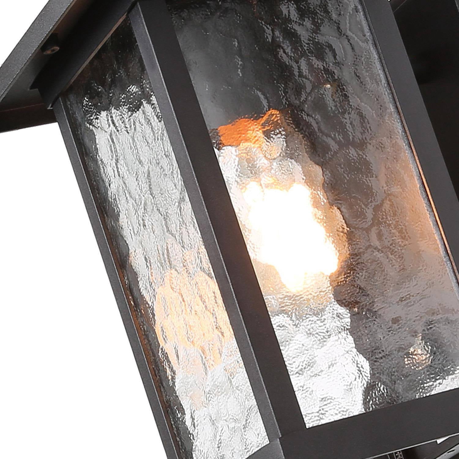 LNC Hansink 12-in H Black and Rippled Glass Medium Base(E-26) Outdoor Wall Light,8"H