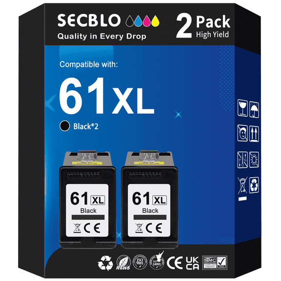 61XL Black Ink Cartridge Compatible for 61 Black Ink for Printer Ink 61 (2 Black)