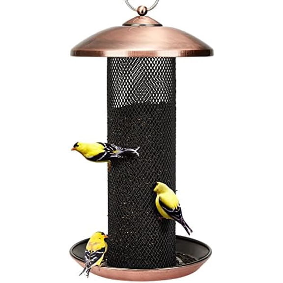 Finch Feeders for Outdoors Hanging, Metal Mesh Tube Bird Feeder for Nyjer/Thistle Seed, 2.5 lbs Large Capacity (Antique Copper)