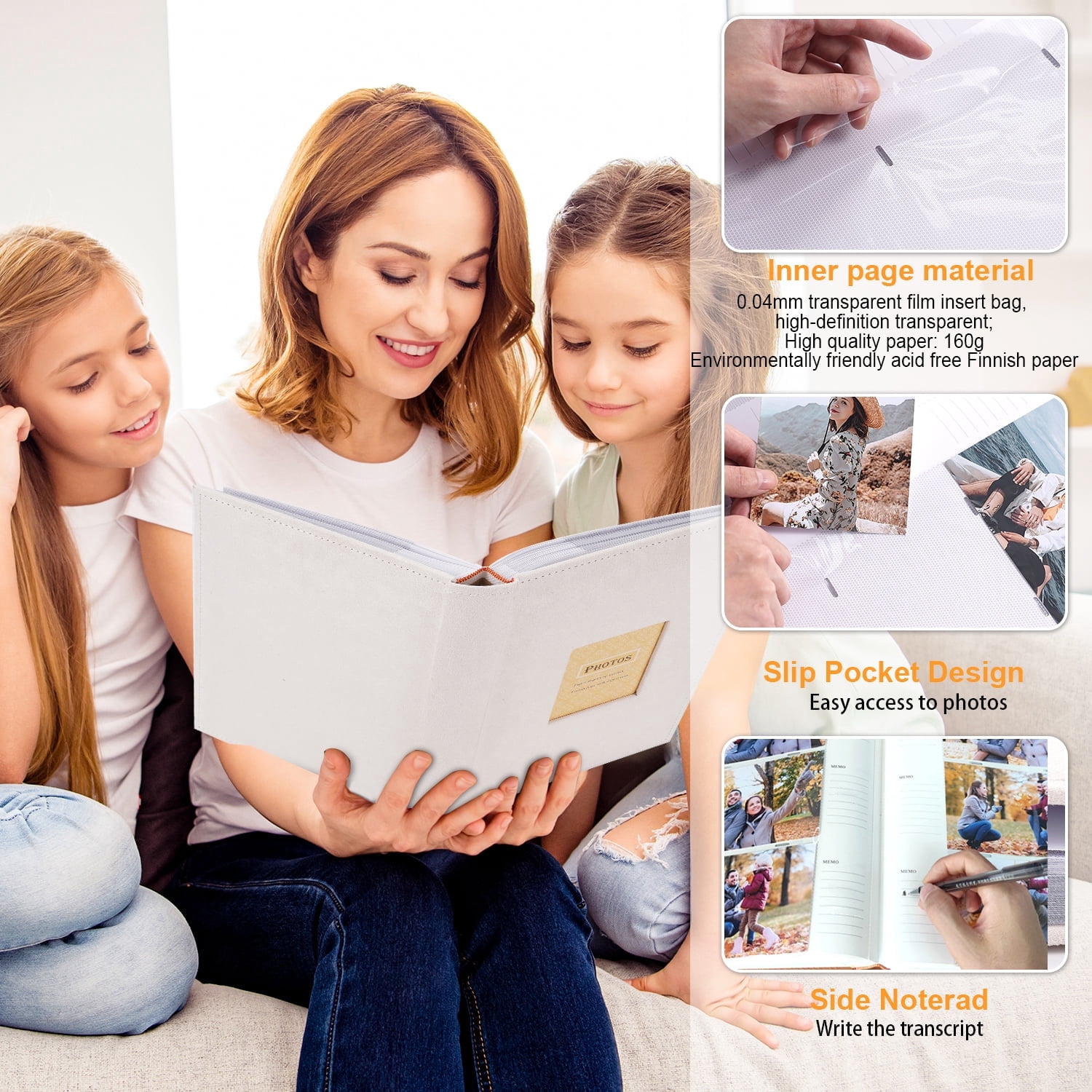 TJT Photo Albums for 4x6 Holds 300, 100 Pages Suede Cover with Display Window DIY Photo Book, Ideal Gifts for Family Travel Wedding Baby, Beige
