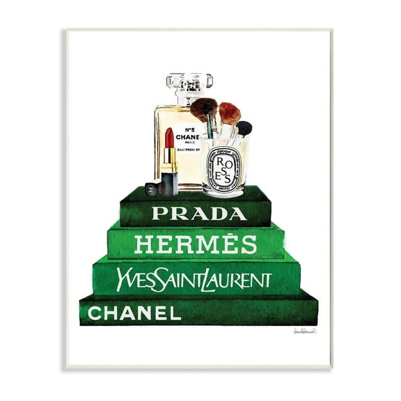 Stupell Industries Fashion Designer Makeup Bookstack Green Watercolor Wall Plaque by Amanda Greenwood