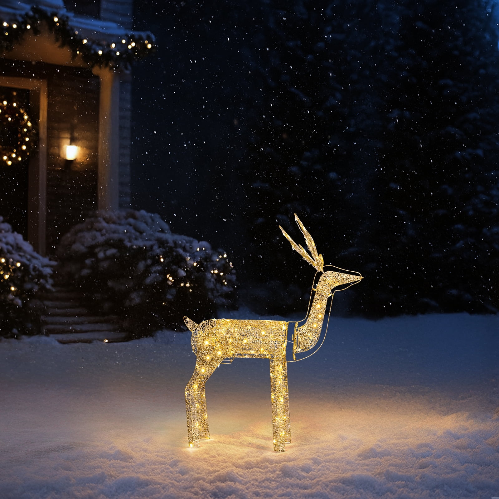 Astoutdoor Motorized Reindeer Christmas Decoration with Shaking Head, 120 Warm White LED Lights, Indoor Outdoor Holiday Display, White