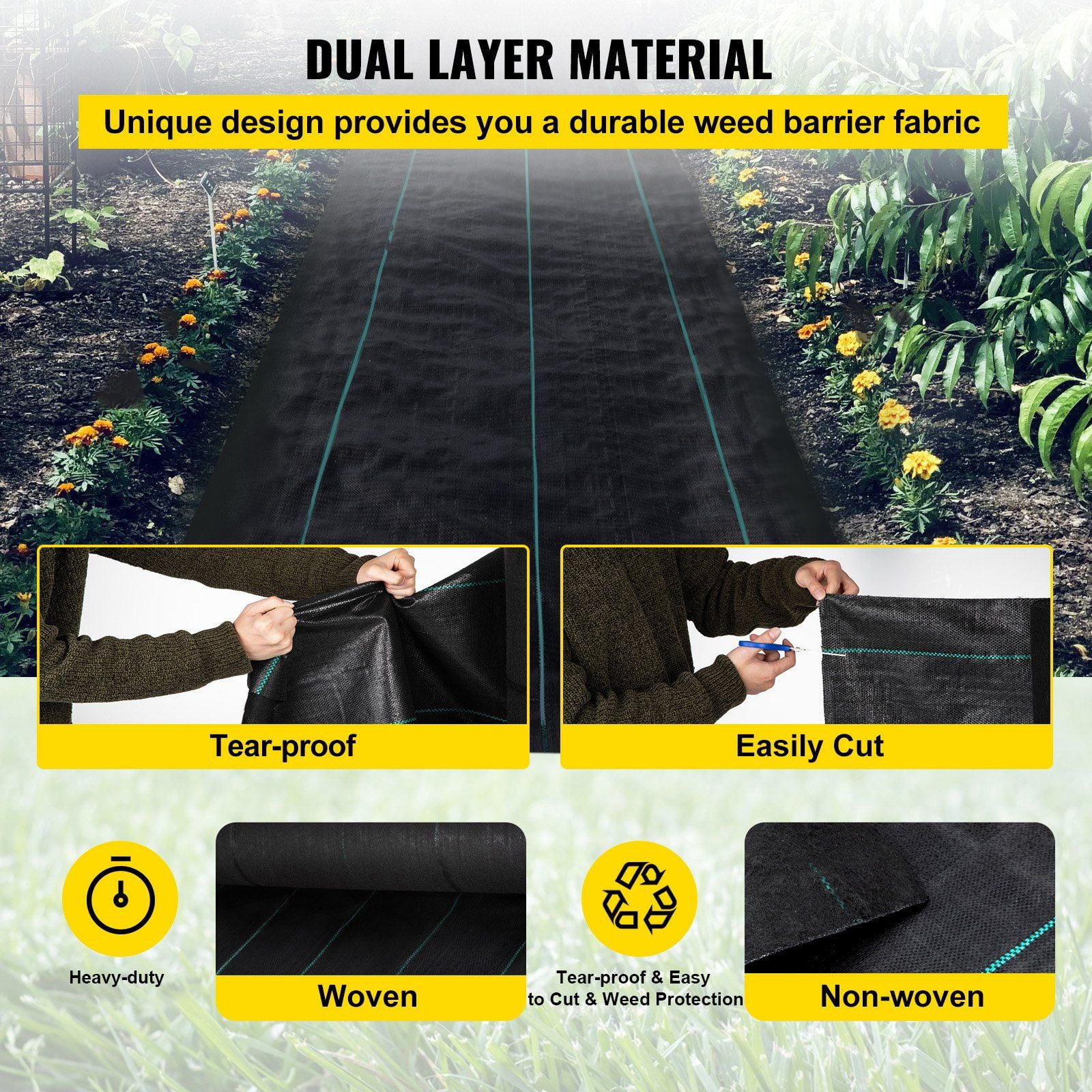 Chateauy 3ft x 300ft Heavy Duty 5.8OZ Woven Geotextile Weed Barrier Fabric, Black Cover Mat for Garden & Patio Grass Control