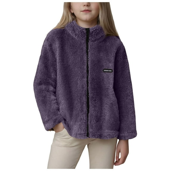 Caqnni Clothes For Girls Girls Jacket Girls' Outerwear Jackets Kids Soft Fleece Jacket Zip up Hoodie with Pockets Girl Jacket (Z02-Purple,8-9 Years)