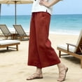 thumbnail image 3 of PInxai Wide Leg Pants Women Cotton Linen Lightweight Trousers Casual Vacation Beach Pants with Pockets Summer,Red,XL, 3 of 5