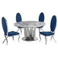 thumbnail image 1 of 6pc. White Marble Dining Set with Lazy Susan and Silver Stainless Steel, 1 of 4