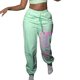 thumbnail image 1 of Gibobby pantalones de mezclilla afelpados mujer Pantalones y pantalones de chándal informales sueltos con bolsillo de cuerda y cintura con estampadas en offset de otoño e invierno (Verde, M), 1 of 5