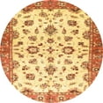 thumbnail image 1 of Ahgly Tapis Rond Abstrait Chrome Or Jaune Oriental, 5 Pieds Rond, 1 of 6