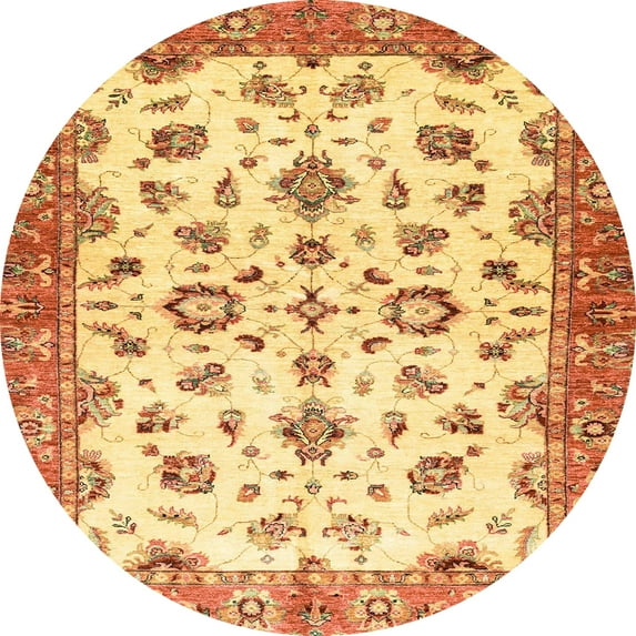Ahgly Company Machine Washable Indoor Round Abstract Chrome Gold Yellow Area Rugs, 3' Round