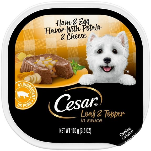 Cesar Loaf And Topper In Sauce Ham And Egg Wet Dog Food, 3.5 Oz Tray