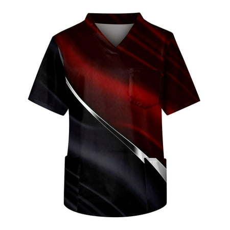 

Alrise Men s Scrub Tops Big and Tall Short Sleeve V Neck Mens Casual Pocket Tops Wine 4X-Large