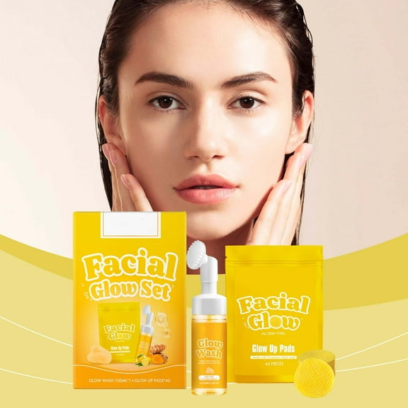 HYLLai Turmeric Wash And Care 2Piece Set, Turmeric Facial Pads, Turmeric Face Scrub Pads, Turmeric Cleansing Skincare Set