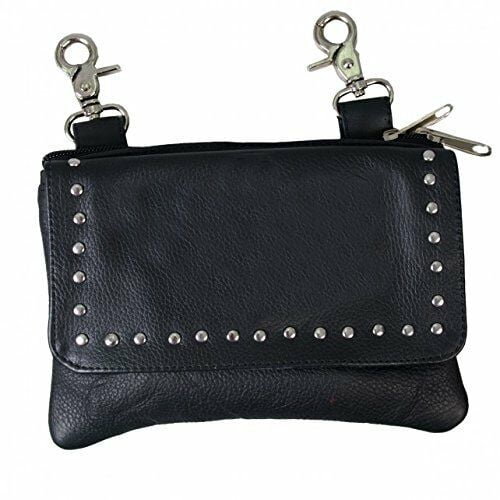 Black LADIES CLIP POUCH PURSE with Studs, Adjustable Strap with Heavy Duty Lobster Claw Clips