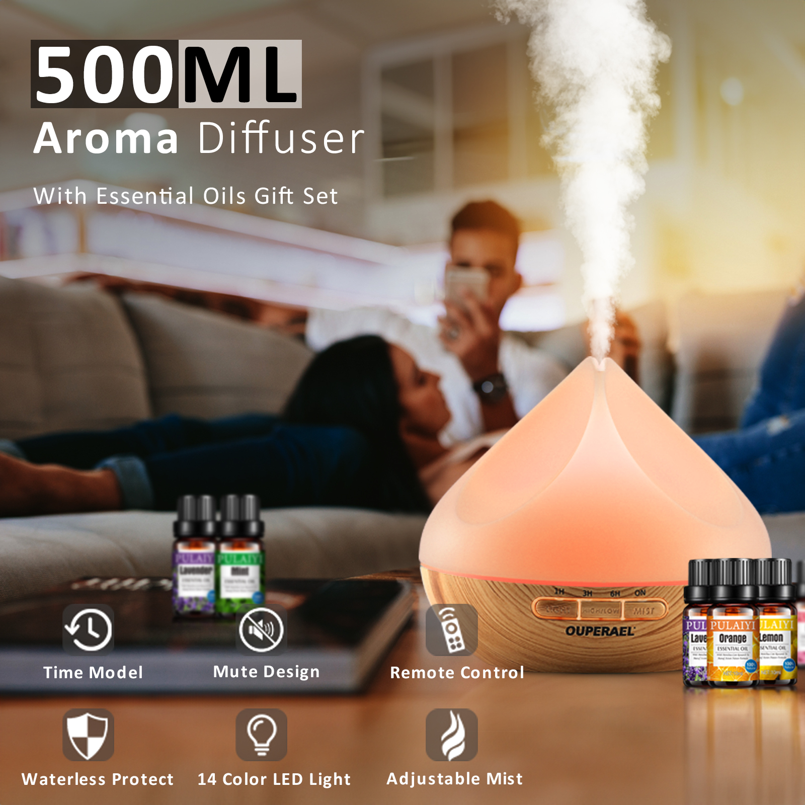 Noahstrong 500ml Flower Ultrasonic Oil Diffuser with Remote Control photo 3
