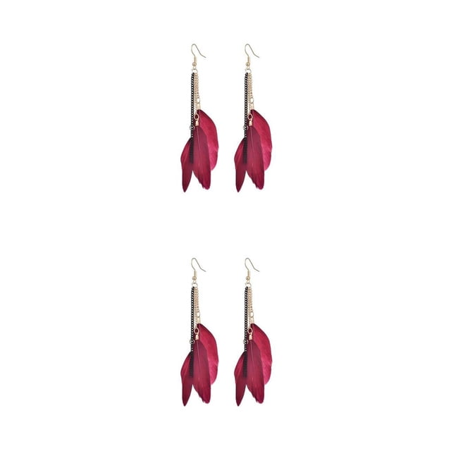 Sonducket 2 uds pendientes cadena pluma bohemio largo pendiente exhibición elfo joyería Navidad Halloween Acción de Gracias regalos rojo Rojo 2Conjunto