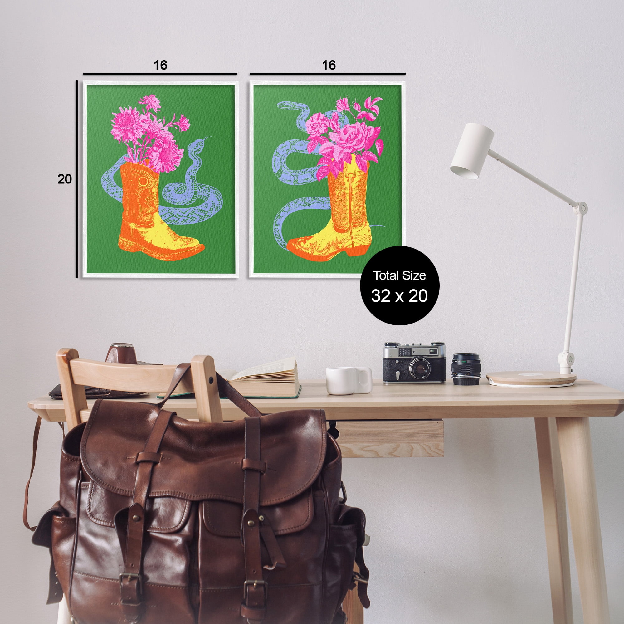 Stupell Industries Cowgirl Bouquets & Snakes Botanical & Floral Painting White Framed Art Print Wall Art, 16 x 20, Set of 2