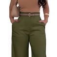 thumbnail image 2 of Women Fall Wide Leg Trousers High Elastic Waist Loose Pleated Long Flowy Palazzo Work Pants with Pockets Green S, 2 of 8