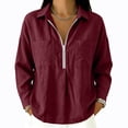 thumbnail image 7 of Womens Textured Golf Shirts Long Sleeve Half Zip Collared V Neck Loose Fit Sweatshirt Pullover with Chest Pockets for Business Casual Work Office, Wine, M, 7 of 7