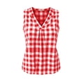 thumbnail image 4 of IUYRTFE Women's Sleeveless V Neck Gingham Plaid Tank Top 100% Linen Relaxed Fit Summer Casual Blouse, 4 of 6