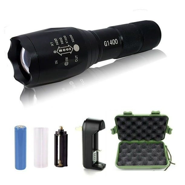 2pc G1400 Military Tactical Flashlight 5 Modes Zoomable Adjustable