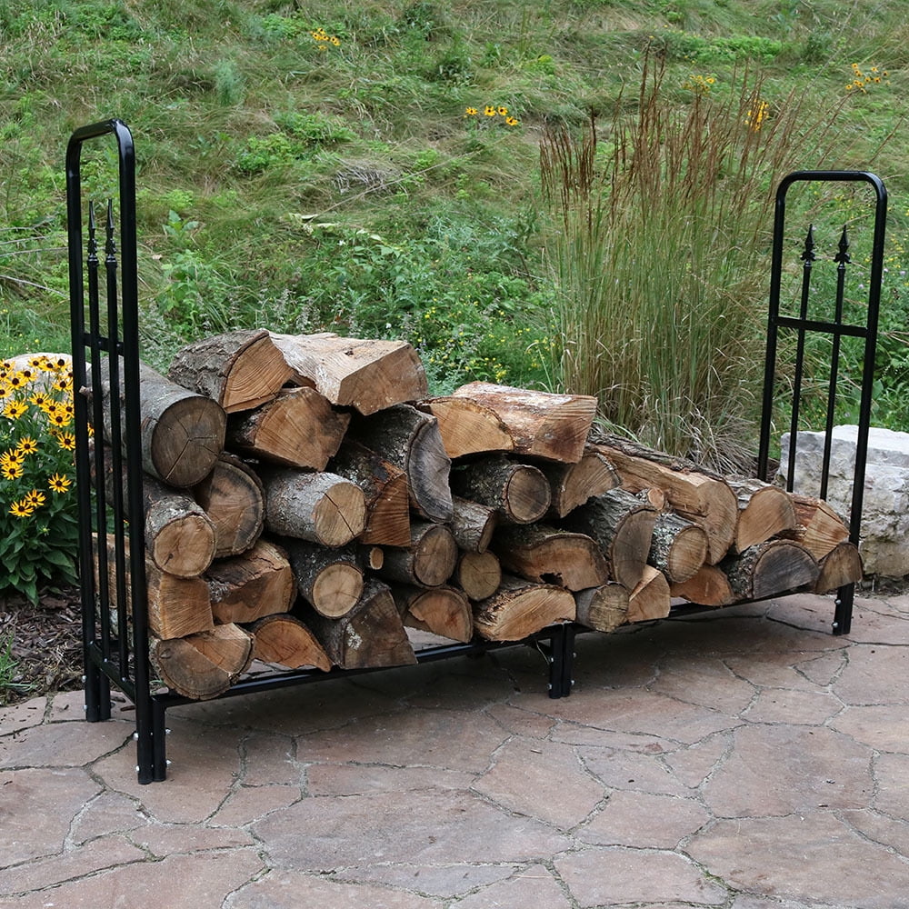 Sunnydaze Log Rack 6' Black Steel Indoor Outdoor Decorative Firewood