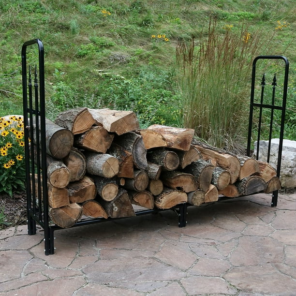 Sunnydaze Log Rack 6' Black Steel Indoor Outdoor Decorative Firewood