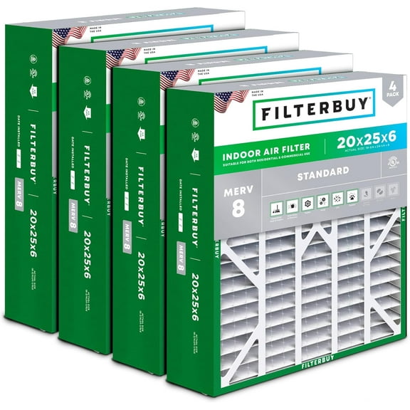 Filterbuy 20x25x6 Air Filter MERV 8 Dust Defense, Pleated HVAC AC Furnace Filter Replacement for Aprilaire Space-Gard 2200 & Lennox, 4-Pack