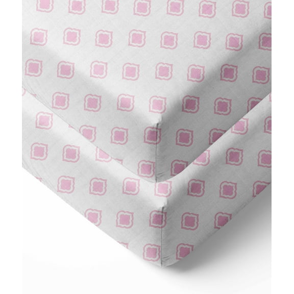 Bacati - Morocan Tiles Crib/Toddler Bed Fitted Sheets 100% Cotton Muslin 2 Pack, Pink