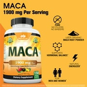 Organic Maca Root Black, Red, Yellow 1900 mg per serving - 150 Vegan Capsules Peruvian Maca Root Gelatinized