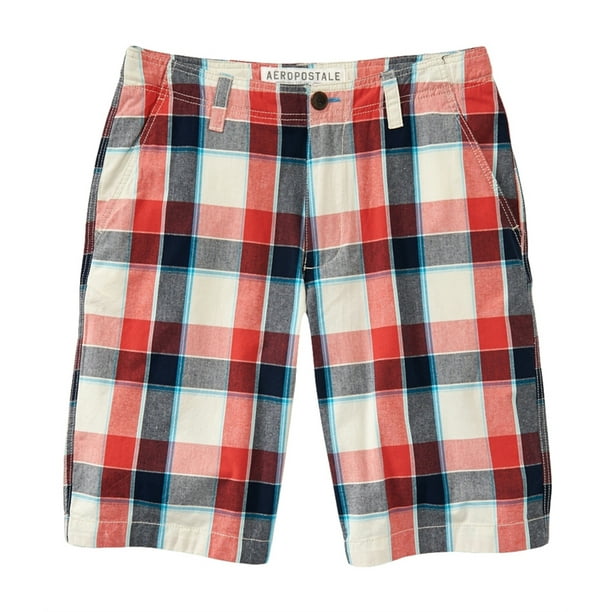 Bermudas informales con frente plano a cuadros Aeropostale para hombre rojo 36 Aeropostale islas Bermudas Walmart en linea
