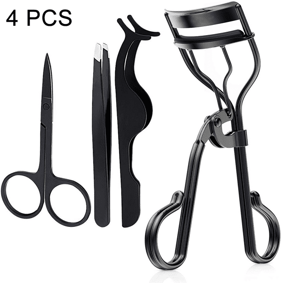 Kits de maquillaje para pestañas, set de 4 piezas (rizador de pestañas, aplicador para extensiones de pestañas, pinzas para cejas, tijeras), efecto rizado perfecto en 8 segundos