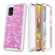 for Samsung Galaxy A51 5G (NOT FOR REG VER) Glitter Phone Case Dual Layer Full-Body Rugged Clear Back Case Drop Resistant Shockproof Case with Built In Screen Protector (Pink)