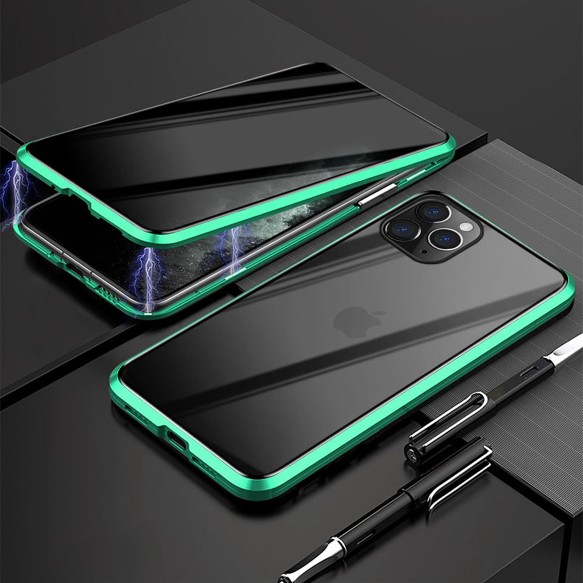 Clear Tempered Glass Back Full Body Built-in Privacy Screen Protector Slim Fit Ultra-Thin Case Lightweight, iPhone X/Xs Case, Black Magnetic Adsorption Metal Frame for iPhone X/Xs