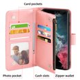thumbnail image 6 of Compatible with Samsung Galaxy S22 Ultra 5G Wallet Phone Case and Tempered Glass Screen Protector Flower Faux Leather Flip Credit Card Holder Stand Zipper Cell Cover for S22ultra 22ultra5g 6.8 Pink, 6 of 9