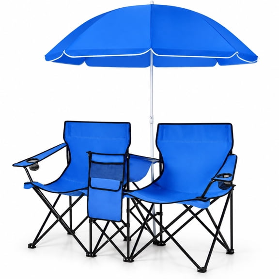 Fenbeli Portable Folding Picnic Double Chair With Removable Umbrella, Blue