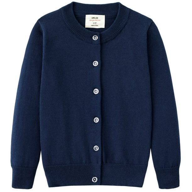 UMELOK girls cardigans Sweaters cotton Long Sleeve School Uniform Navy Blue 11 12Y Walmart